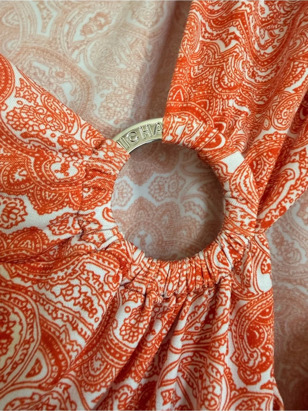 Michael Kors Sleeveless Orange Paisley Ring-Detail Women’s Top - XL